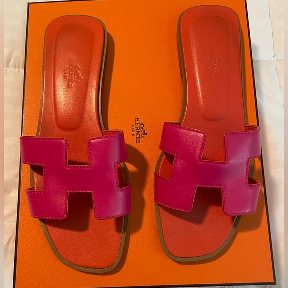 HERMES Oran Sandal Rose Flash/Orange Size 37 - Picture 3 of 10